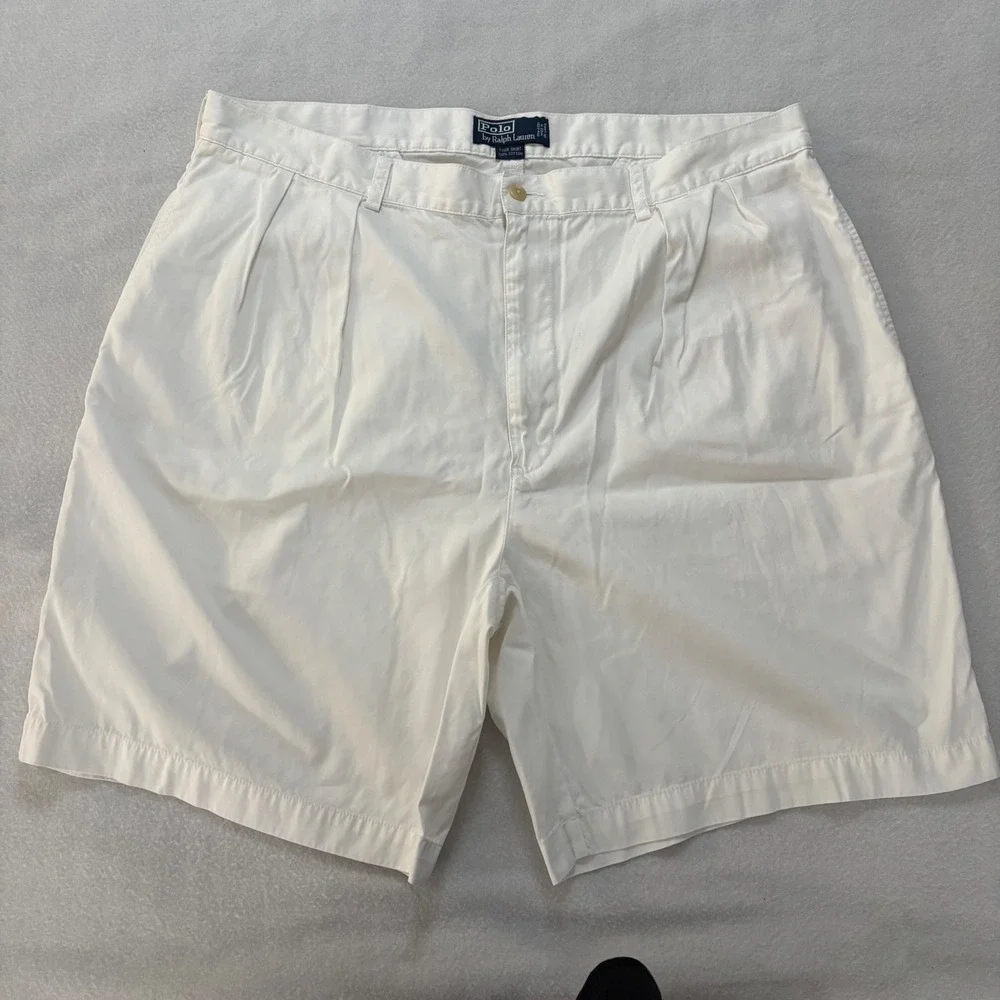 Polo Ralph Lauren Tyler Short Mens 42 White Pleated Cotton Chino Shorts
